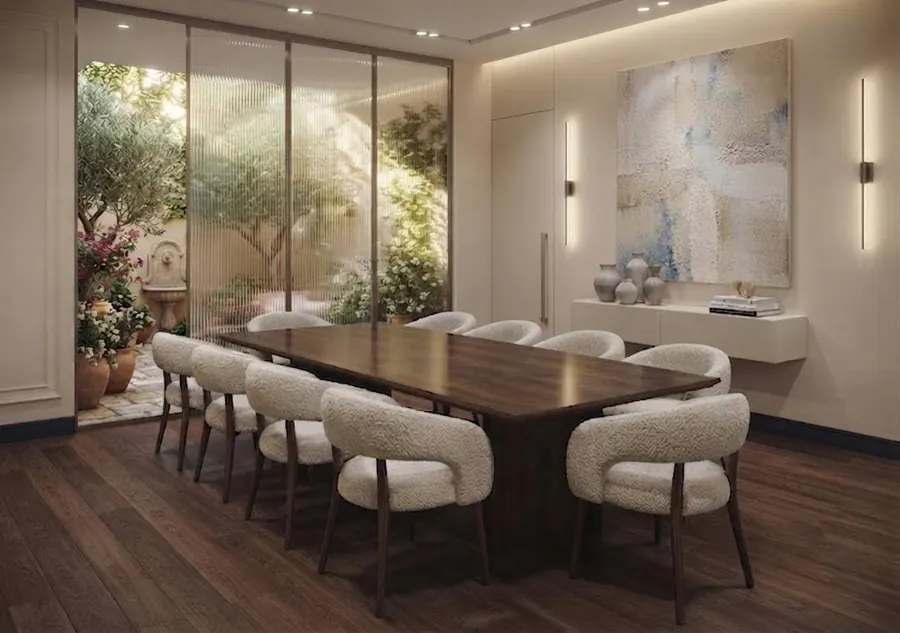 Dining room with walnut table