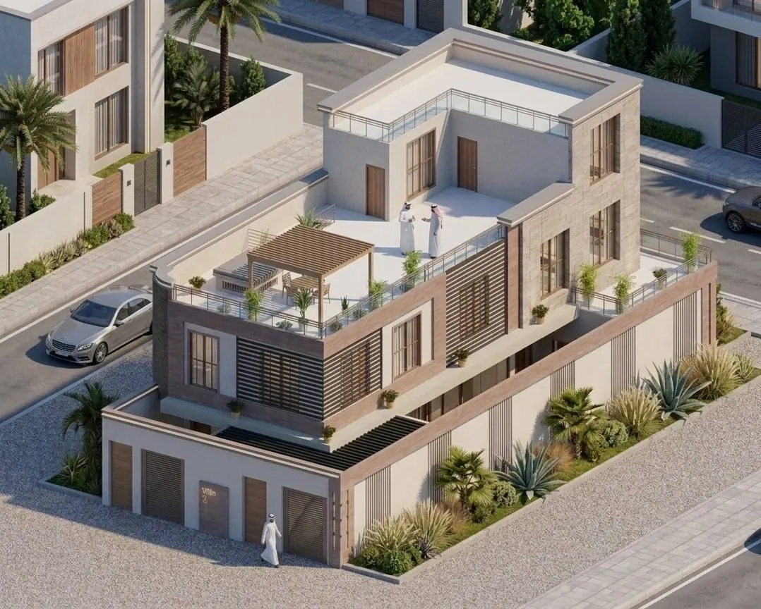 Villa facade in daylight